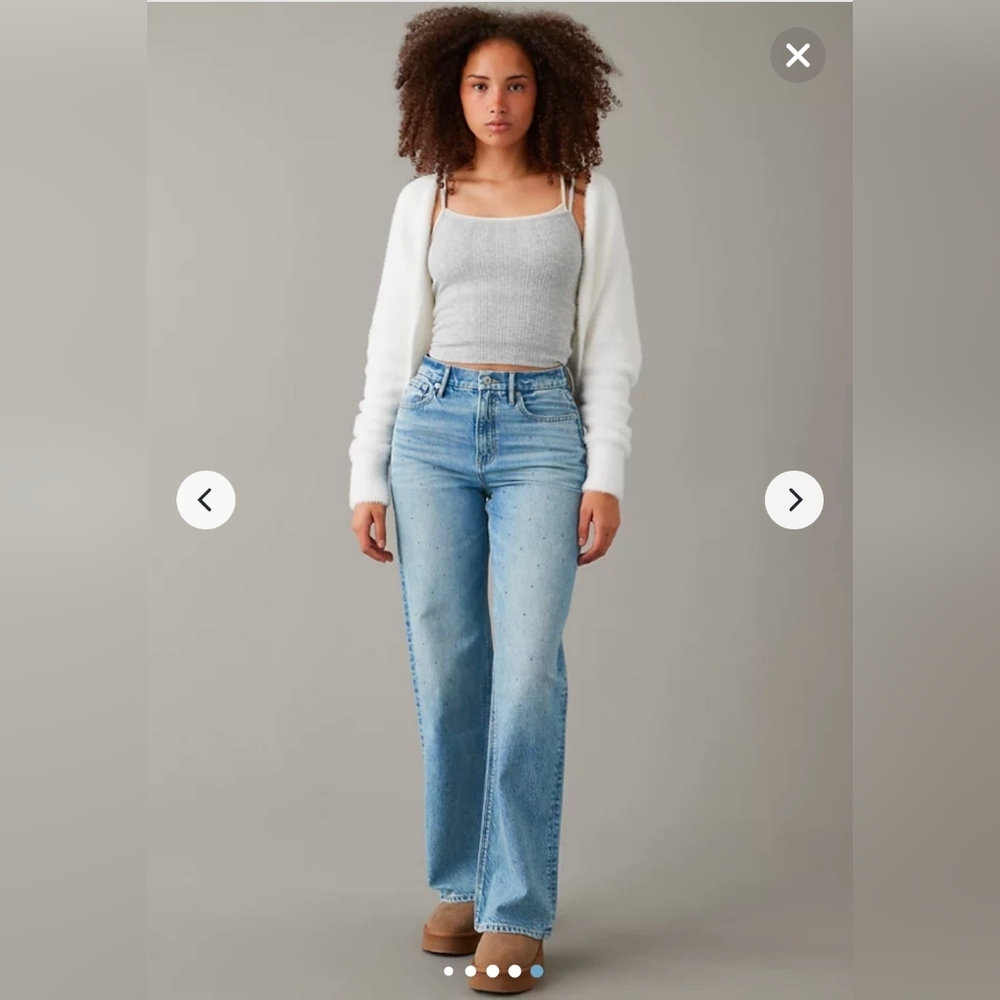 AE Strigid Curvy Embellished Super High-Waisted Baggy Straight Jean